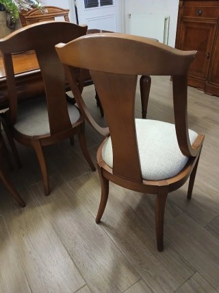 Mesa de comedor de madera y 6 sillas.