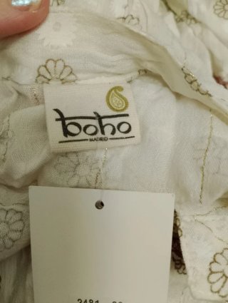 Vestido gasa blanco con bordados y flecos
