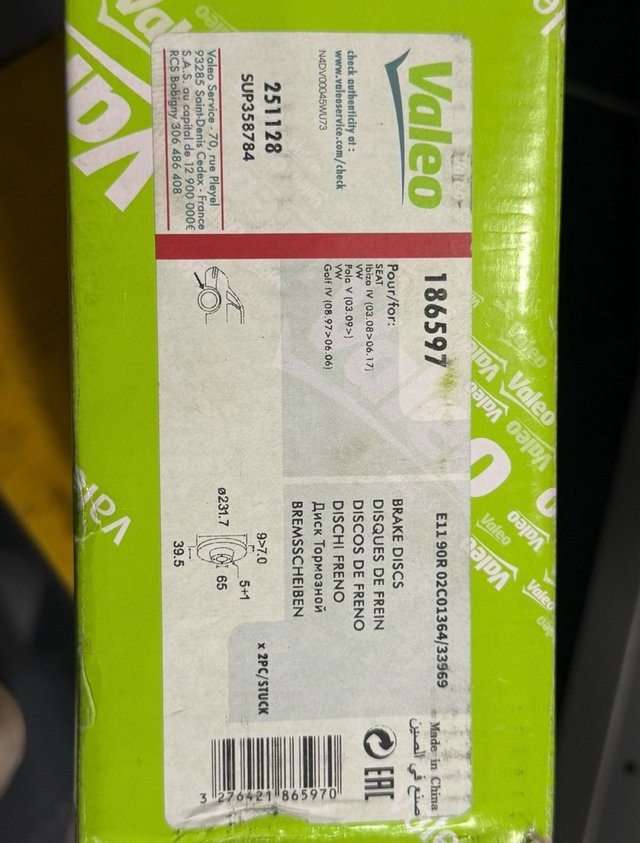 Discos de Freno VALEO 186597 (Juego 2)