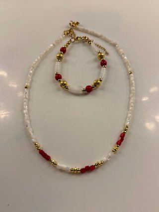 Conjunto Collar y Pulsera Blanco y Rojo