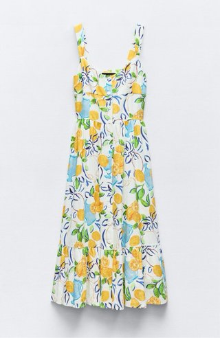 Vestido lino estampado limones