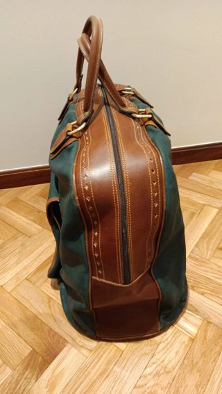 Bolsa Maleta Vintage Cuero Marrón y Verde