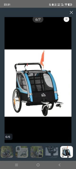 Carrito para bicicleta azul y negro