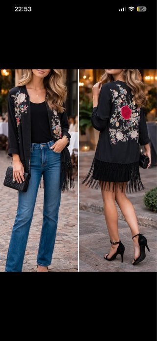 Kimono floral negro y rojo