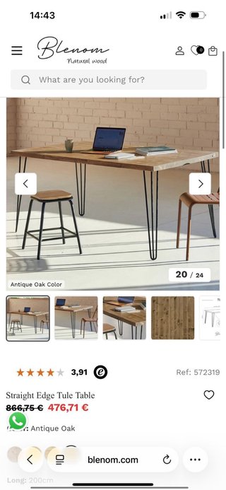 Mesa comedor madera maciza 200 x 85
