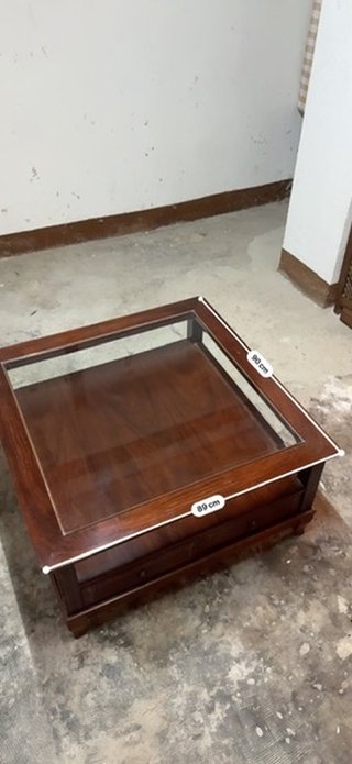 Mesa centro madera cristal cajón