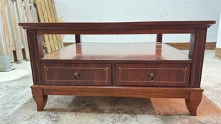 Mesa centro madera cristal cajón