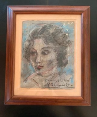 Cuadro de autor 1971 - retrato rostro mujer