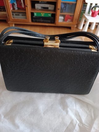Bolso vintage piel avestruz negro