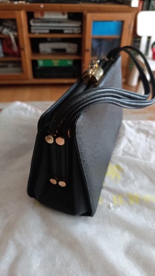 Bolso vintage piel avestruz negro