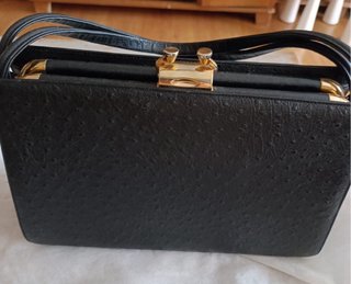 Bolso vintage piel avestruz negro
