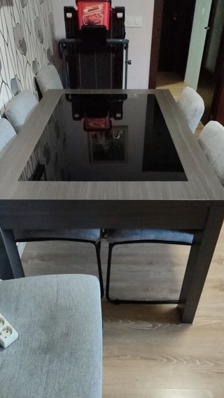 Mesa de comedor extensible cristal y madera
