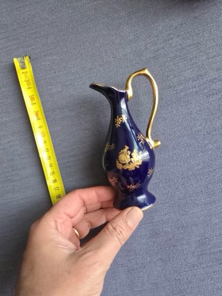 Jarra Limoges Porcelana Azul Cobalto Oro 22k