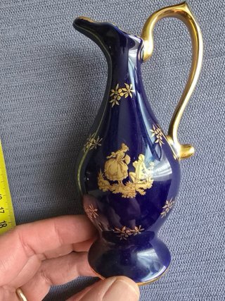 Jarra Limoges Porcelana Azul Cobalto Oro 22k