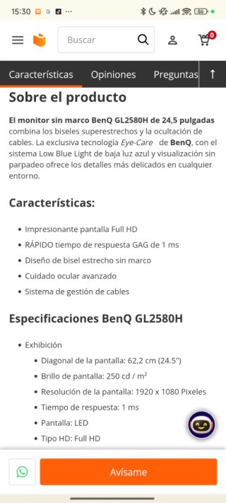 Monitor BenQ GL2580H 25" LED FHD 1080P