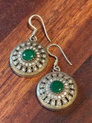 Orecchini vintage argento con zirconi verdi