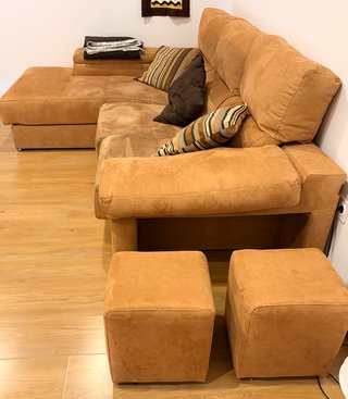 Divano Chaise Longue Estensibile con Cassetto e Pouf