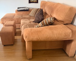 Divano Chaise Longue Estensibile con Cassetto e Pouf