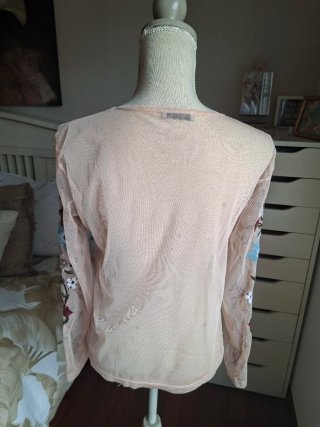 Camiseta Zara Tull Bordada Flores Pájaros Talla M