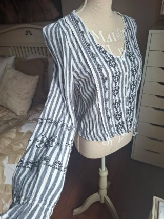 Camisa Zara Rayas Bordada, talla amplia