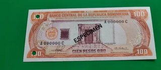 100 Pesos Oro República Dominicana ESPECÍMEN