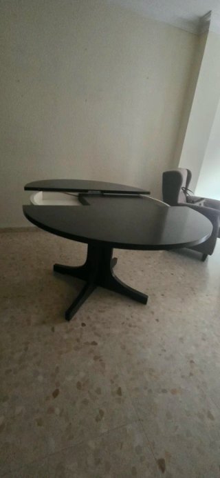 Mesa extensible redonda cristal y madera