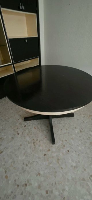 Mesa extensible redonda cristal y madera