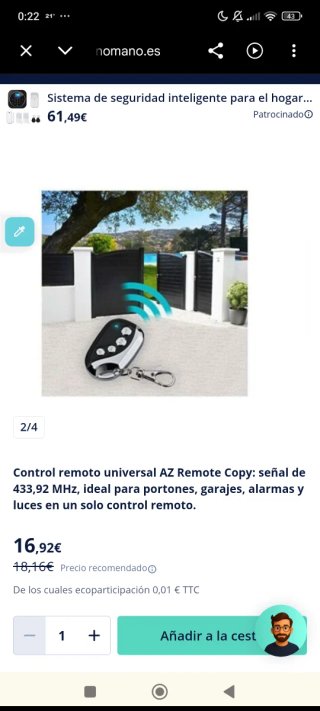 Duplicador Mando Garaje Puertas Alarma 433.92 Mhz