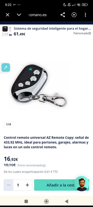 Duplicador Mando Garaje Puertas Alarma 433.92 Mhz