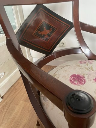 Butaca Estilo Imperio Madera Tapizada Flores+cojin