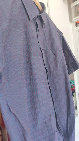 Camisa Hombre Manga Corta Raya Gris/Morado XL