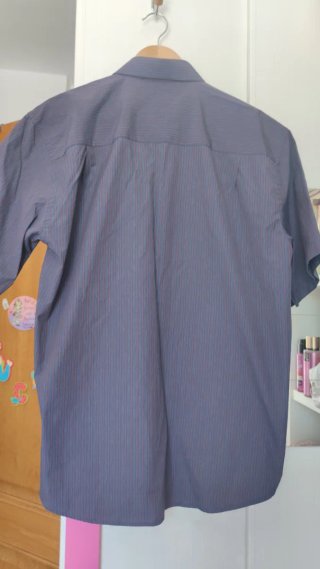 Camisa Hombre Manga Corta Raya Gris/Morado XL