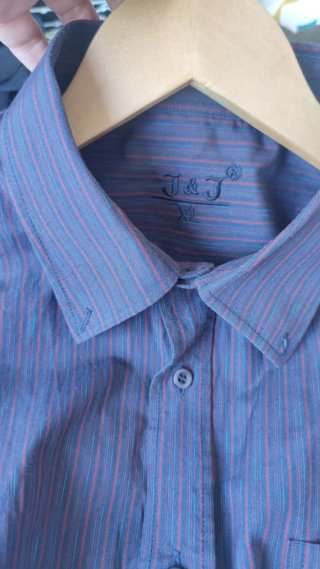 Camisa Hombre Manga Corta Raya Gris/Morado XL