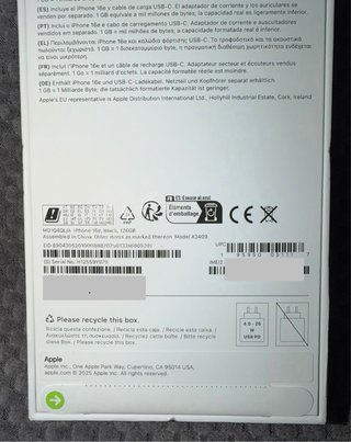 Telefono Apple iPhone 16e, Negro 128 GB A ESTRENAR