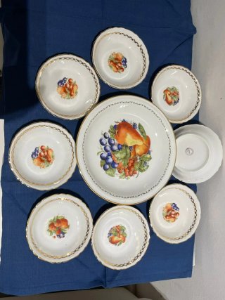 Compotier y 8 Cuencos de Postre Limoges Porcelana