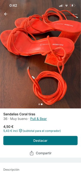 Sandalias Pull & Bear Coral Tiras Talla 36