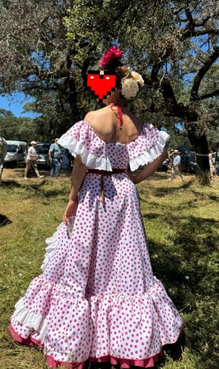 Vestido Flamenca Lunares Rosa y Blanco