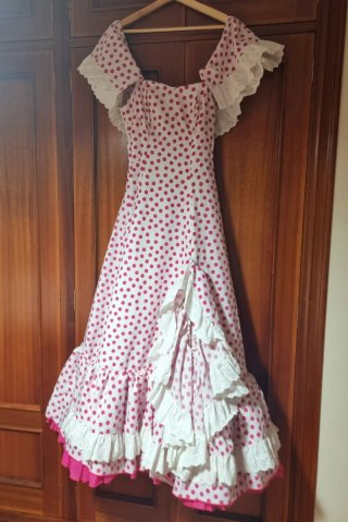 Vestido Flamenca Lunares Rosa y Blanco