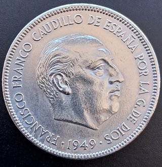 5 Pesetas 1949 (19 - 51) ¡SC! ¡Moneda Troquelada!