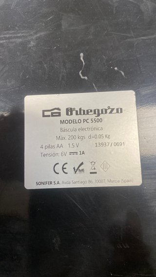 Báscula Cocina Electrónica Orbegozo