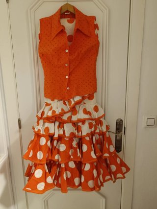 Traje Flamenca Artesano Lunares Naranja T.36