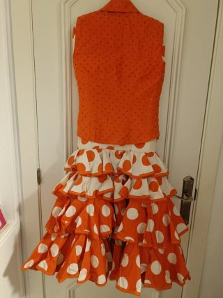 Traje Flamenca Artesano Lunares Naranja T.36