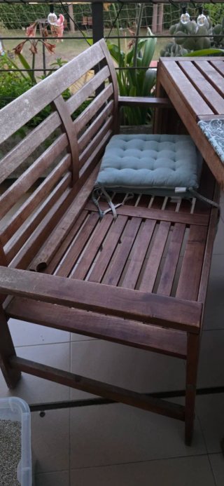 Conjunto mesa, sillas y banco terraza