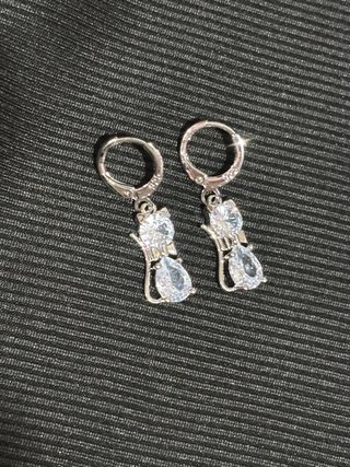 Orecchini Argento 925 Gatto Zirconi