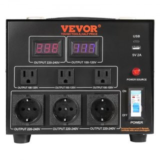 Transformador Convertidor de Voltaje, 3000VA, Transformador Pesado de Paso Arriba/Abajo, Convierte de 110 Voltios a 220 Voltios y de 220 Voltios a 110 Voltios, con Salida US, Salida EU y Puerto US...