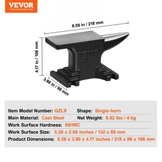 Yunque de Un Solo Cuerno, Yunque de Acero Fundido de 4 kg, Yunque Redondo de Alta Dureza para Herreros, Diseño Compacto y Base Estable, Herramientas y Equipos de Forja, Herramienta de Metalistería...