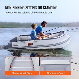 Bote Inflable, Bote Deportivo Transom para 4 Personas, con Suelo de Madera Marina y Banco de Aluminio Ajustable, Bote Inflable para Pesca de 1000 lbs, Remos de Aluminio, Bomba de Aire y Bolsa de T...