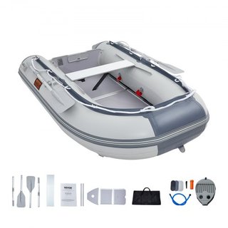 Bote Inflable, Bote Deportivo Transom para 4 Personas, con Suelo de Madera Marina y Banco de Aluminio Ajustable, Bote Inflable para Pesca de 1000 lbs, Remos de Aluminio, Bomba de Aire y Bolsa de T...