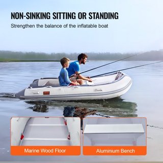 Bote Inflable, Bote Deportivo Transom para 6 Personas, con Suelo de Madera Marina y Banco de Aluminio Ajustable, Bote Inflable para Pesca de 1500 lbs, Remos de Aluminio, Bomba de Aire y Bolsa de T...
