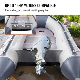 Bote Inflable, Bote Deportivo Transom para 6 Personas, con Suelo de Madera Marina y Banco de Aluminio Ajustable, Bote Inflable para Pesca de 1500 lbs, Remos de Aluminio, Bomba de Aire y Bolsa de T...